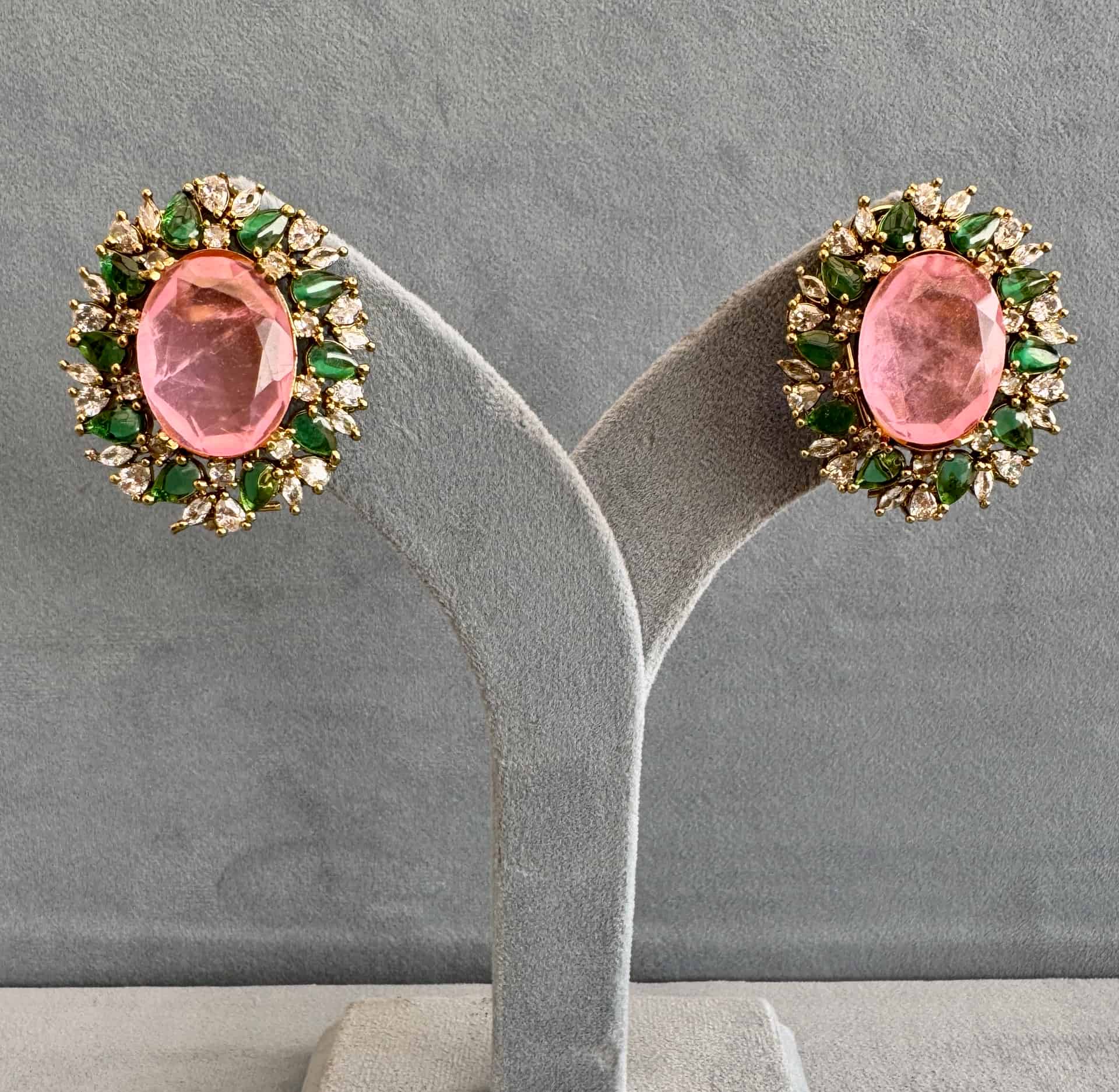 Doublet Oval Halo Stud Earrings – #f8c1f1