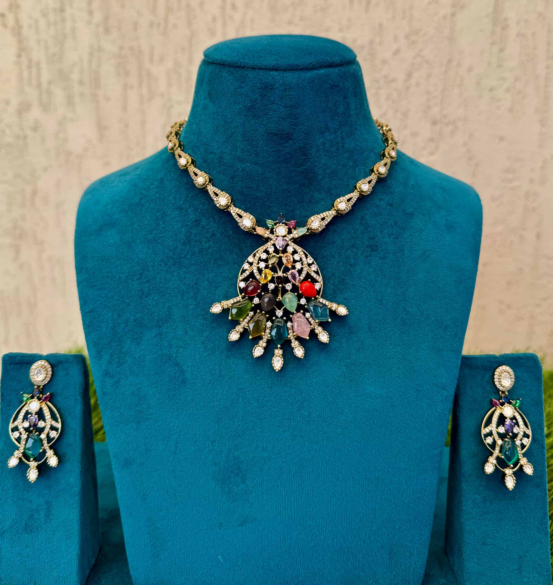 Colorful Navratna-styled Jewellery Set