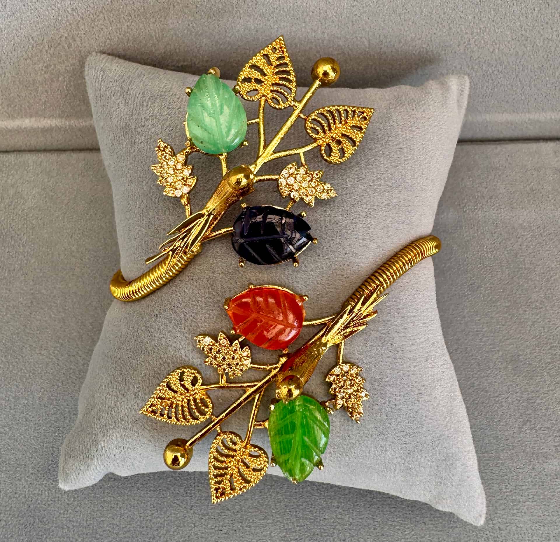 Twin Bird Garden Statement Cuff Bracelet – #f4561b