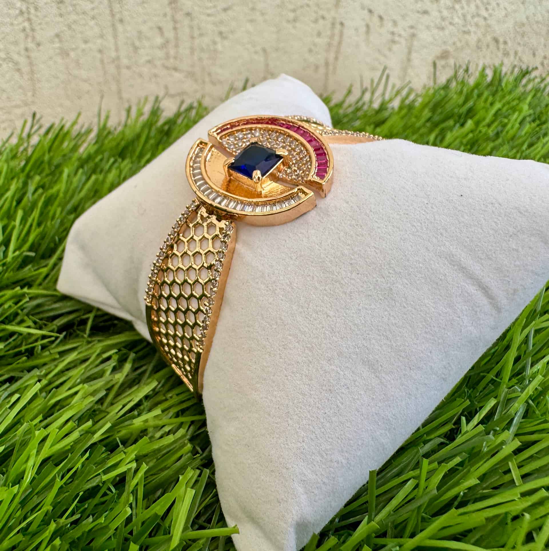 Golden-toned With A Honeycomb Like Mesh Band Bracelet