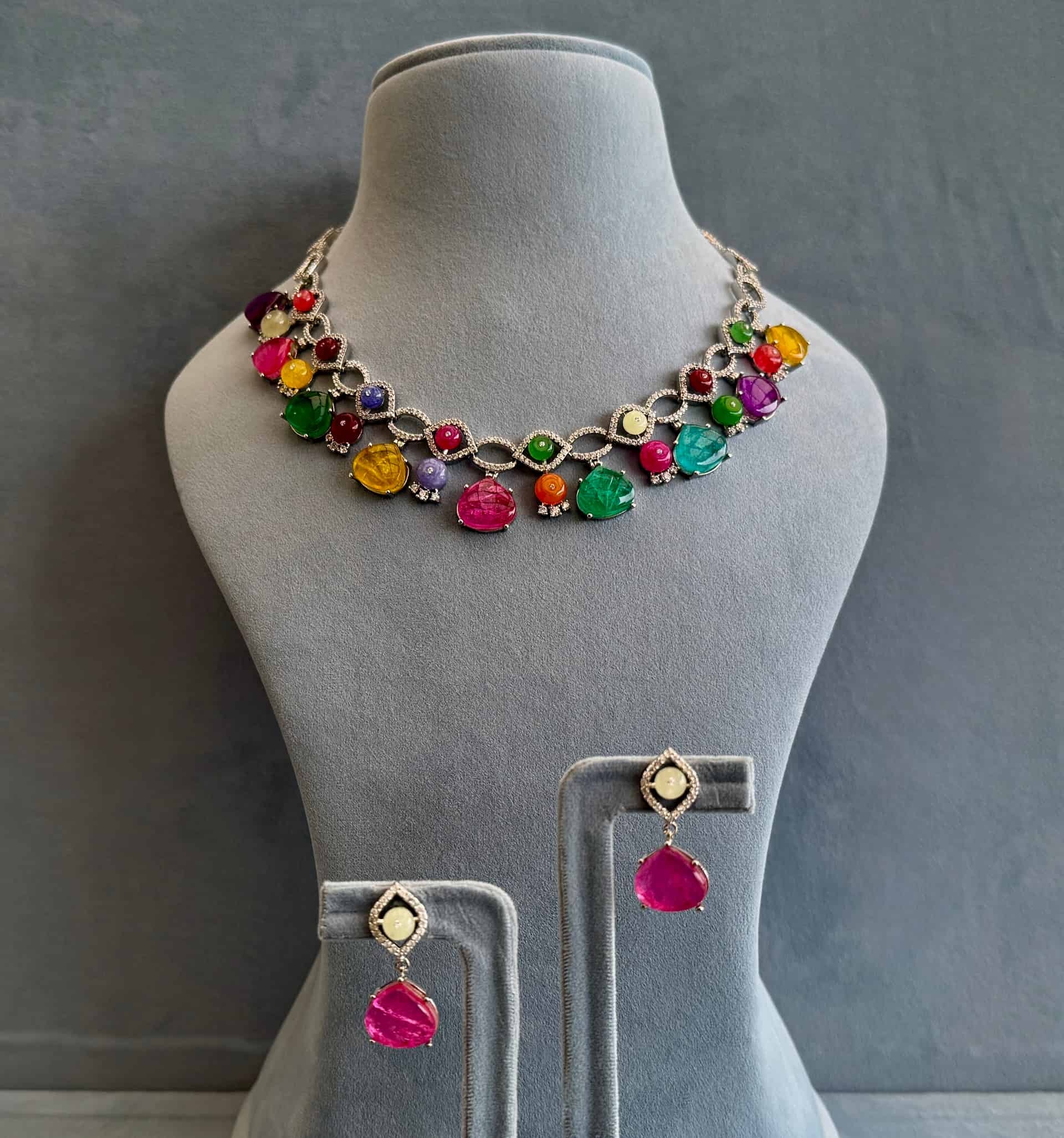 Pop-rang Multicolor Doublet Gemstone Necklace Set