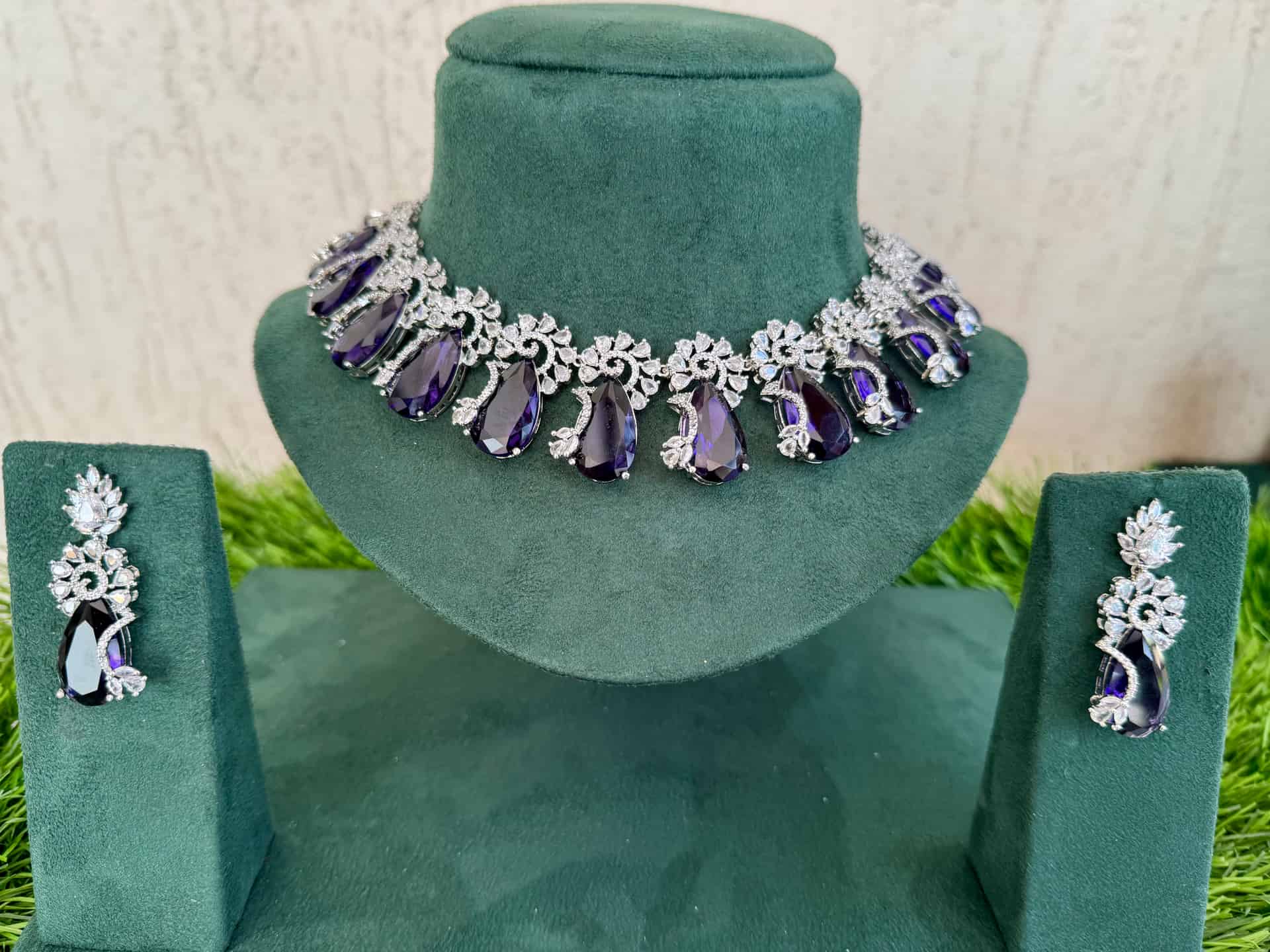 Floral Purple American Diamond Set