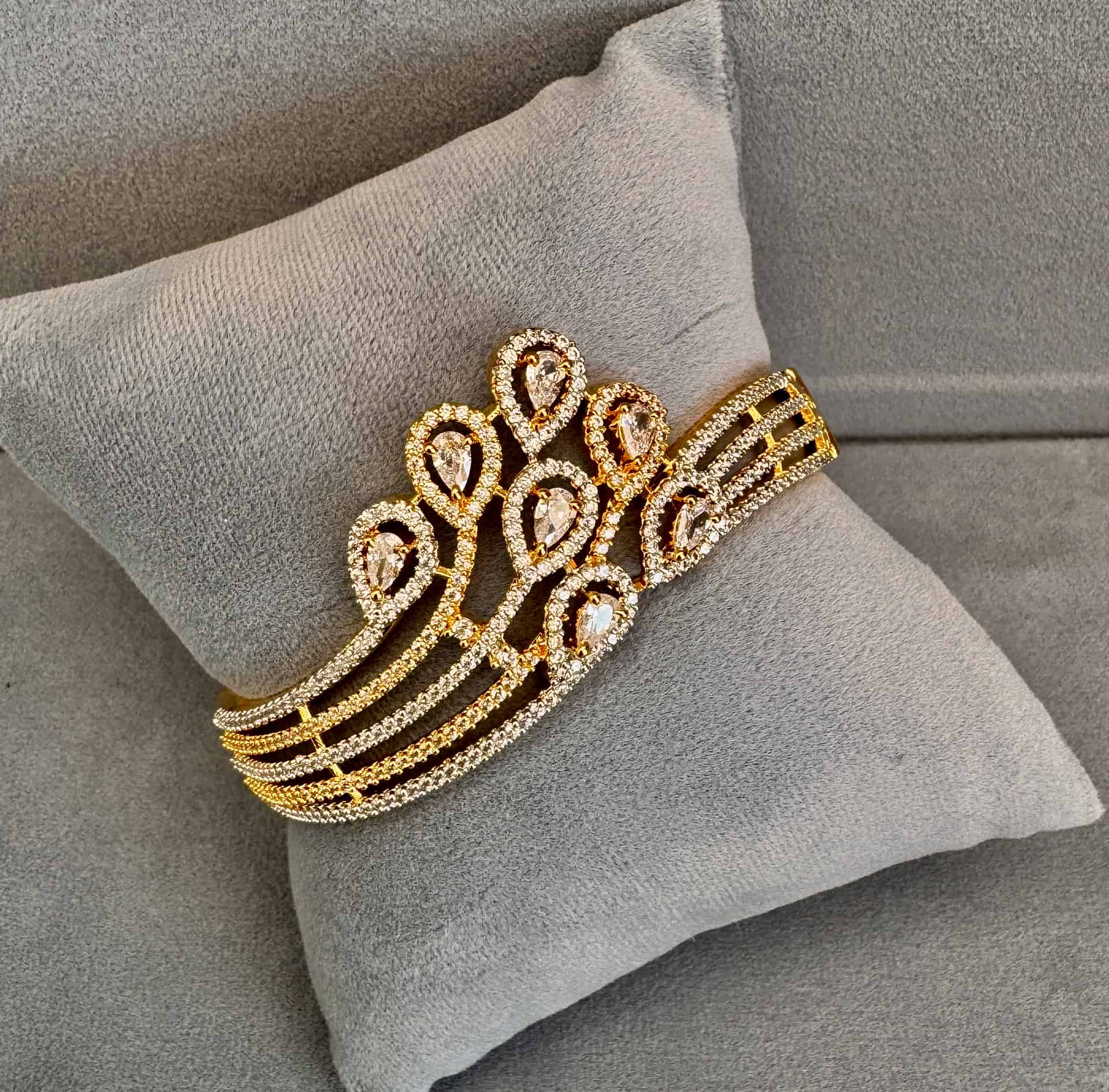 Peacock Plume American Diamond Cuff Bracelet