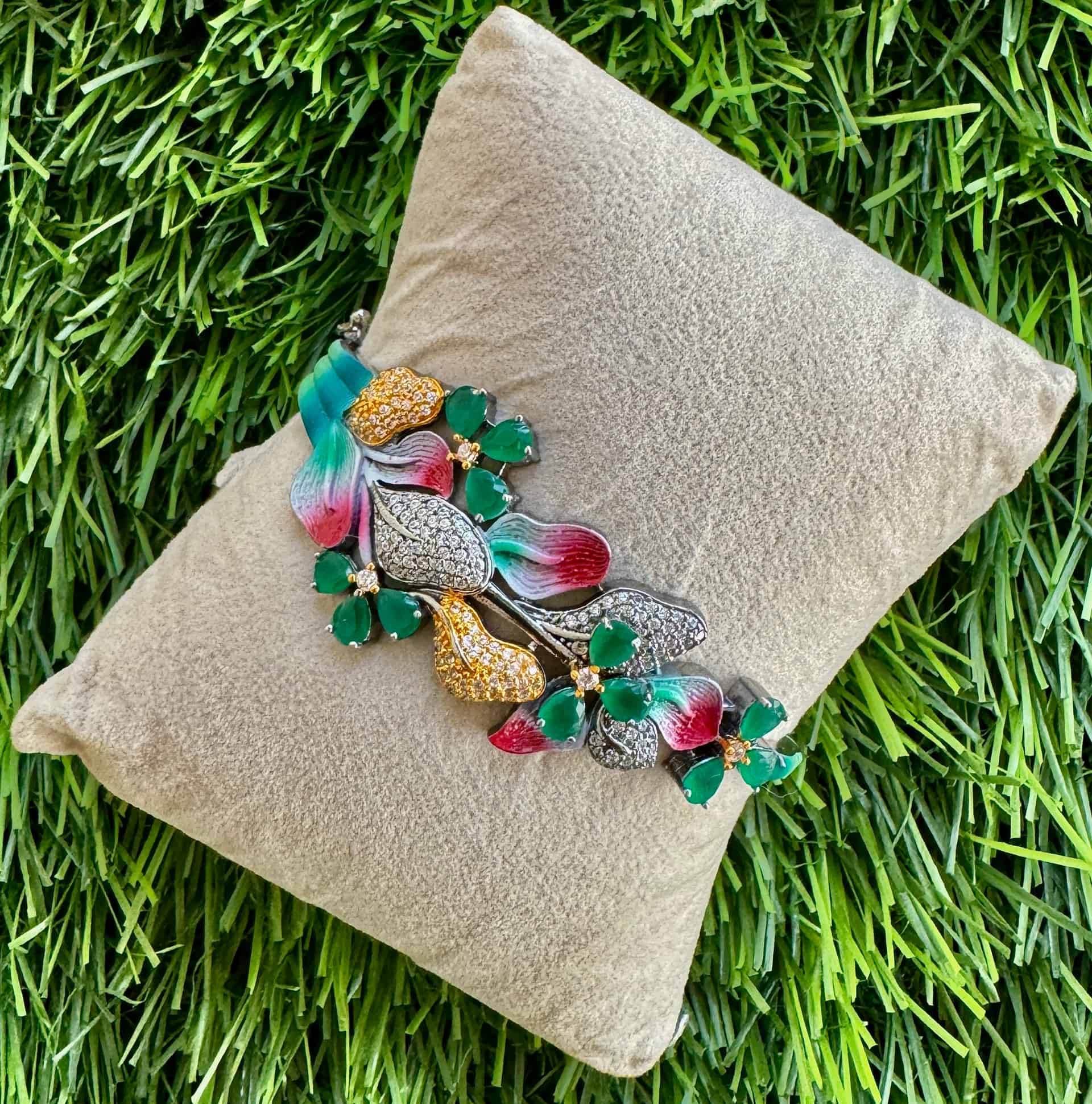 Statement Bracelet With Floral-vine Design