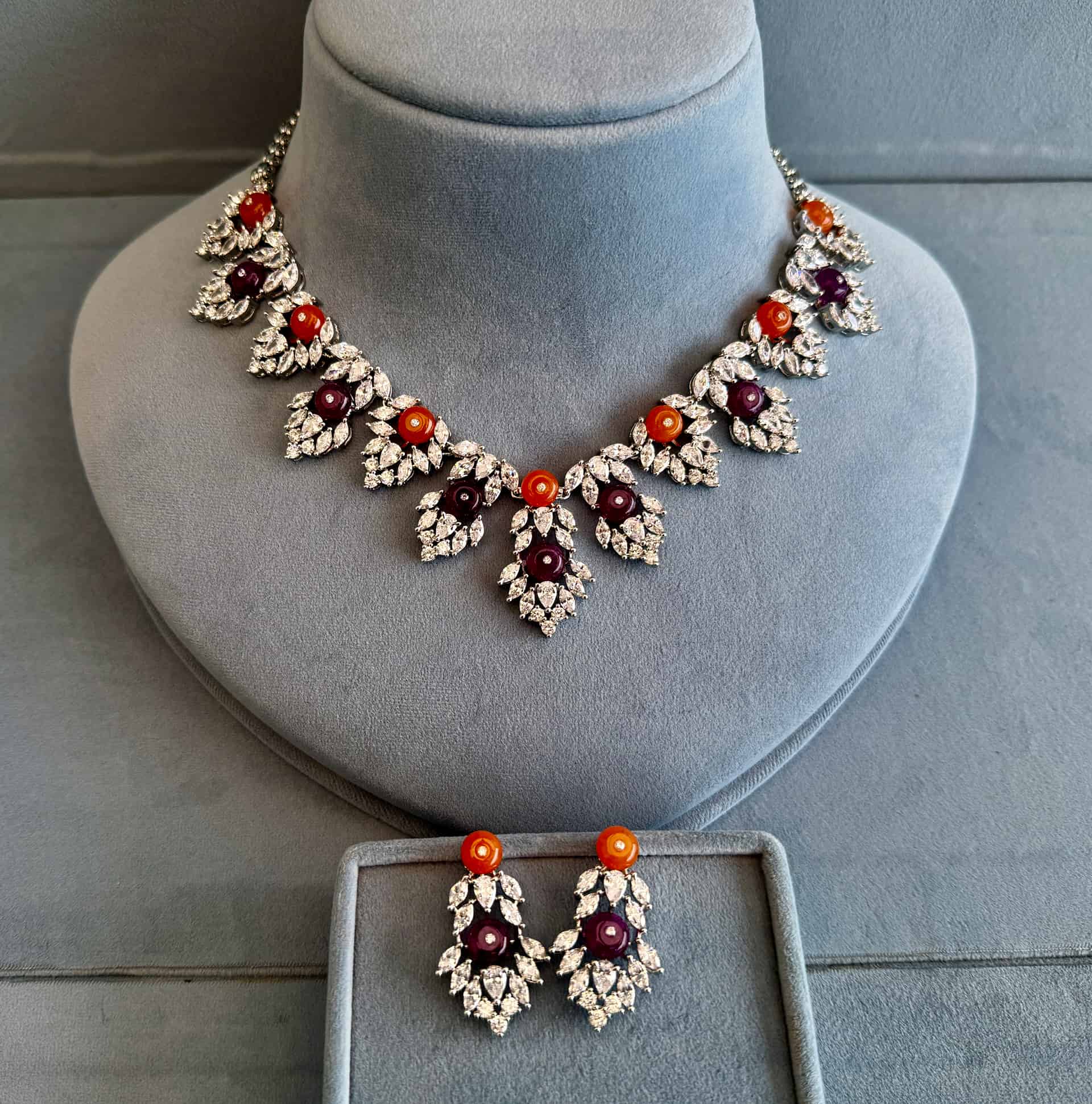 Tangerine Wine American Diamond Necklace Set