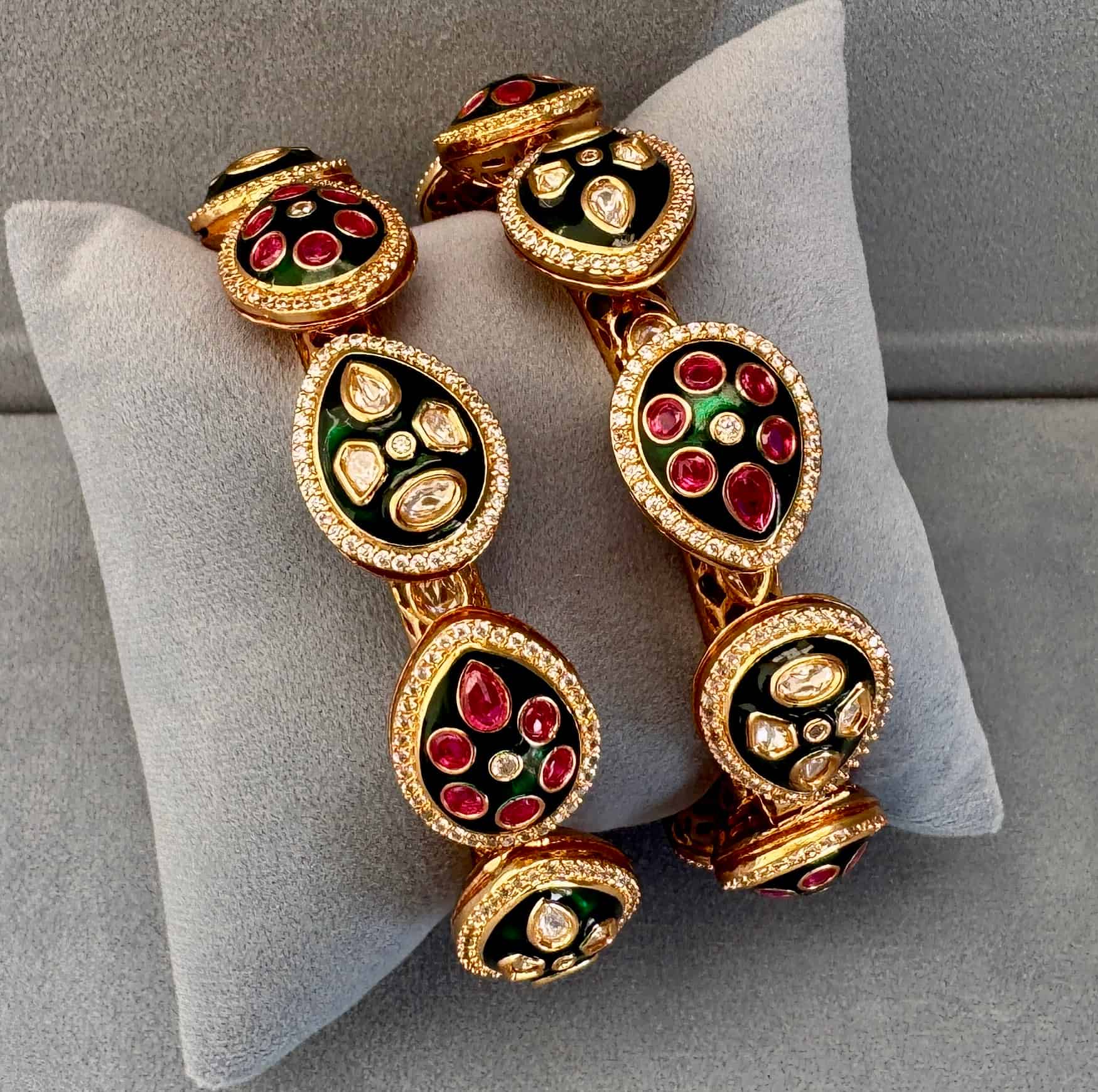 Green Meenakari Polki Ruby Kada Bangles Pair – 2-4