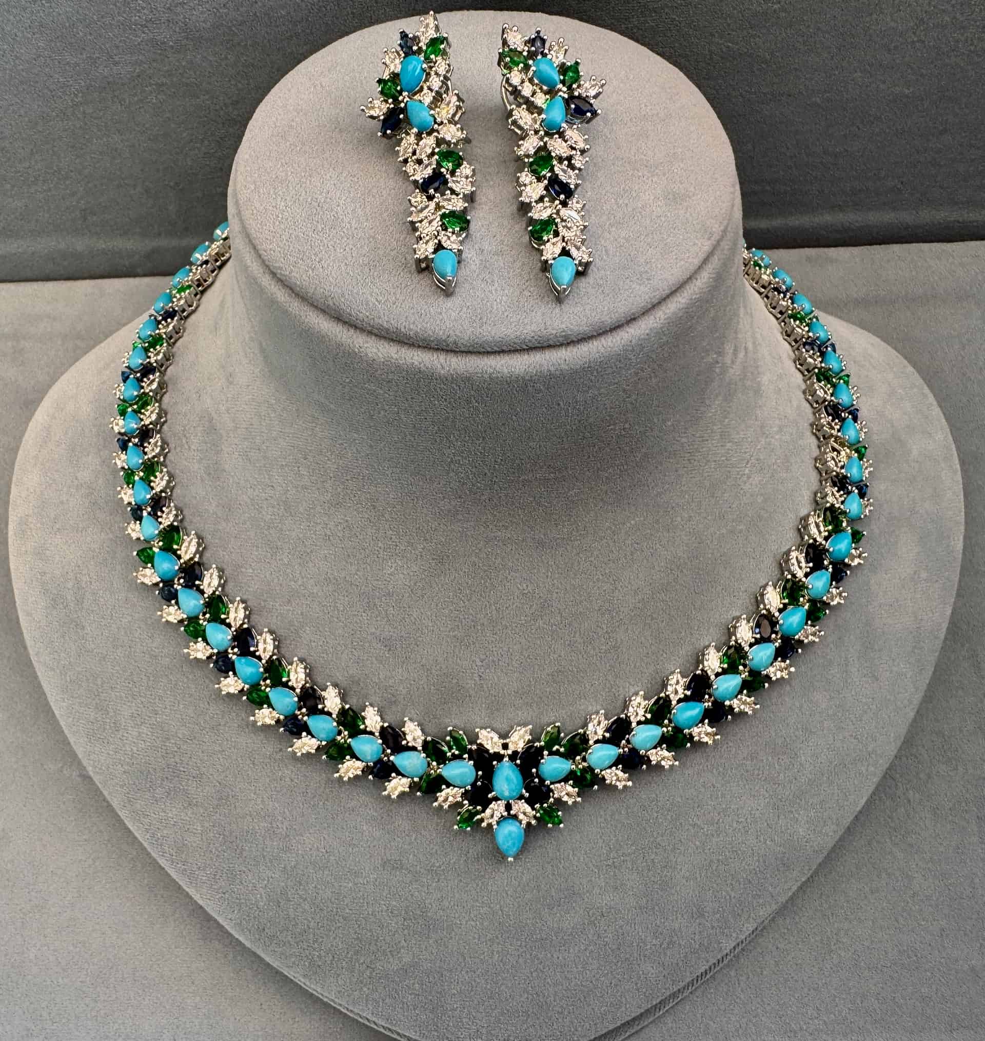 Azure Vine American Diamond Necklace Set With Danglers
