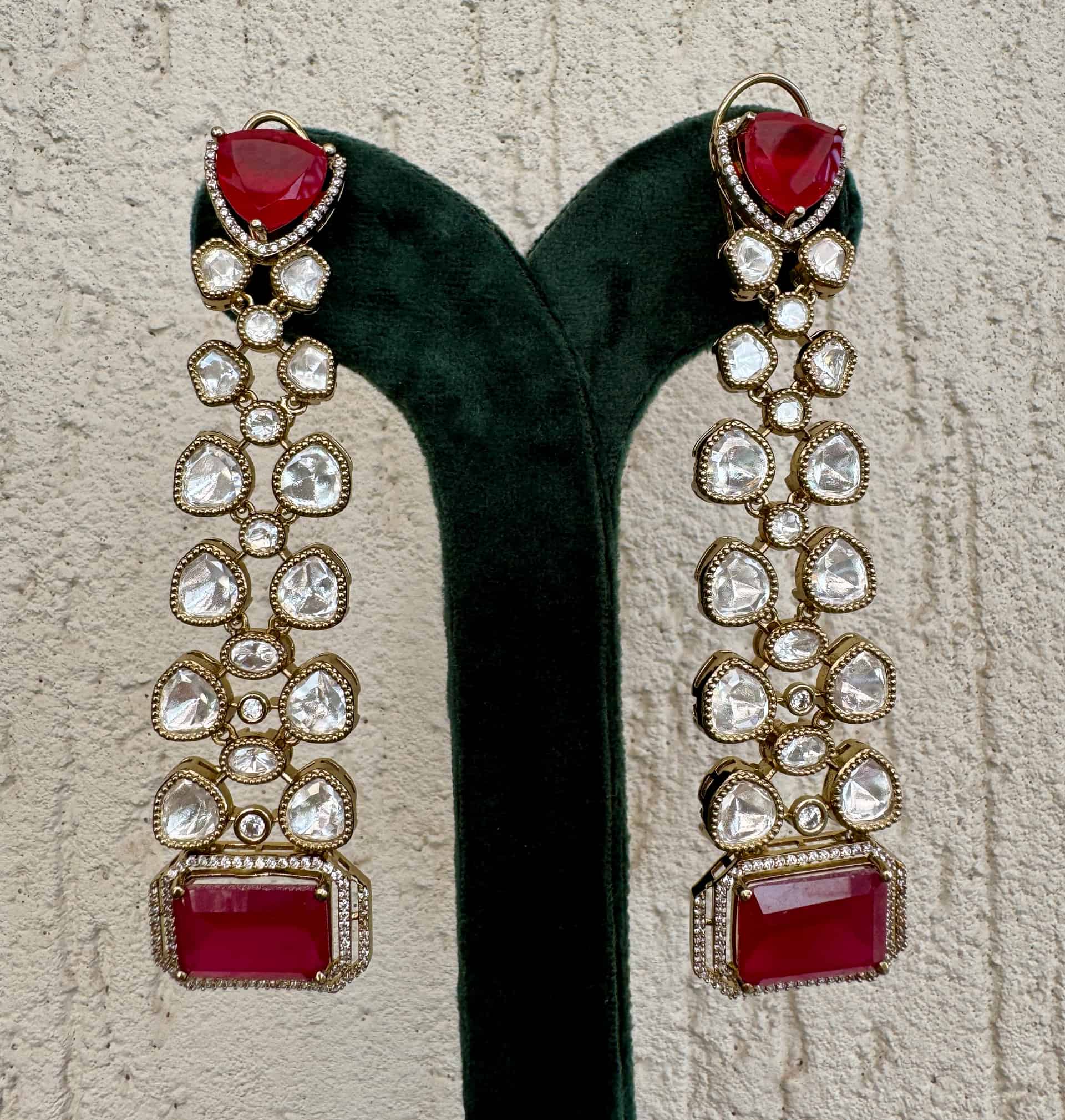 Long Kundan Earrings – #c21d1d