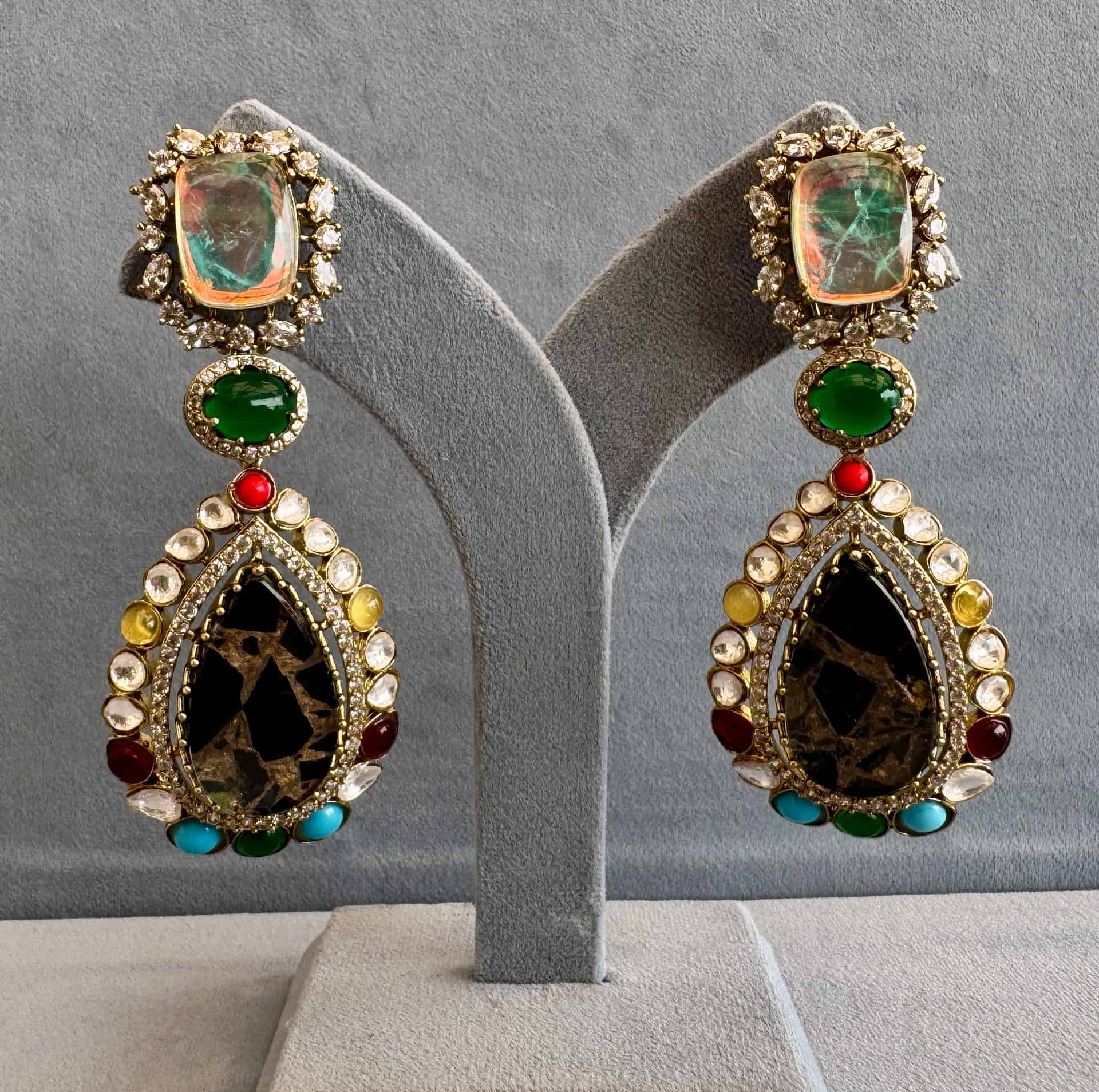 Mystic Aurora Navratna Danglers – #100c0c