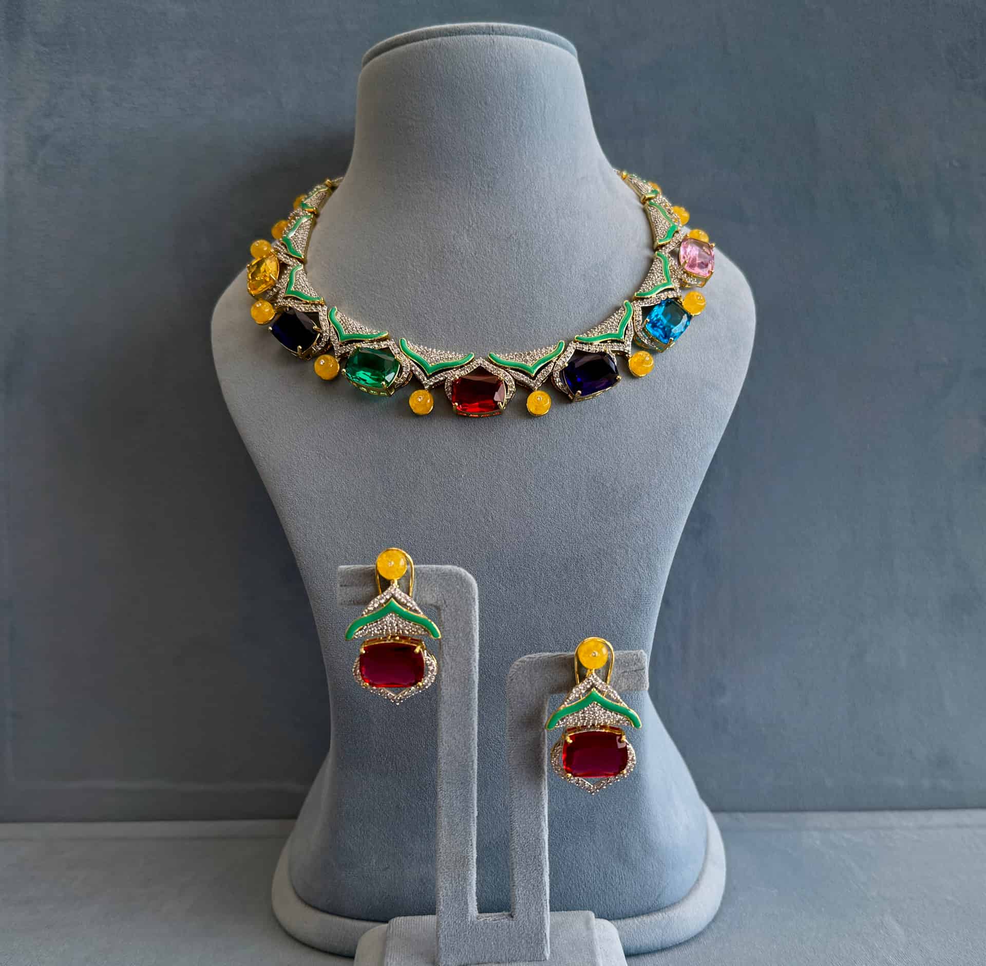 Royale Multicolor Ad Choker Set With Earrings