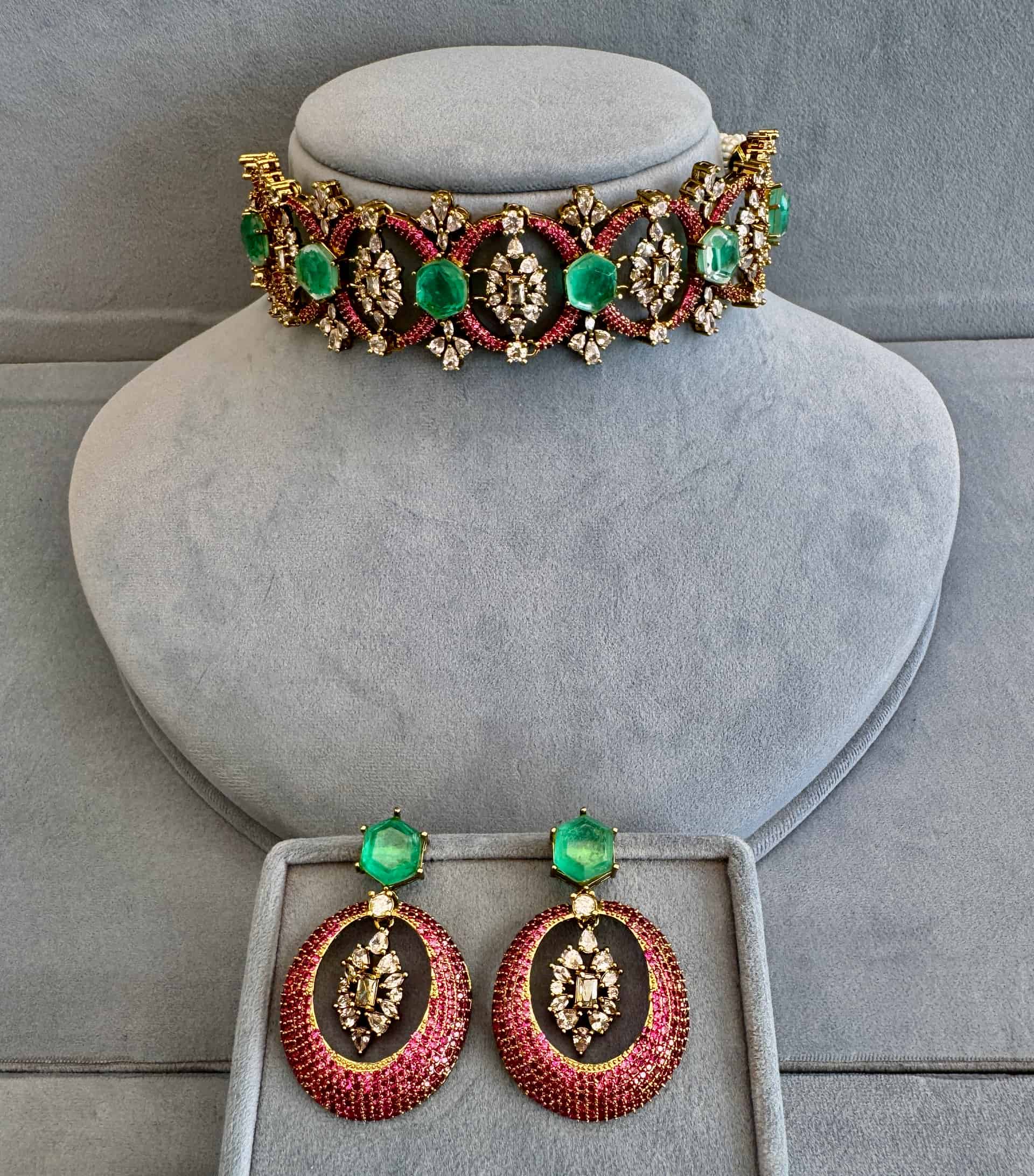 Majestic Emerald & Ruby Victorian Choker Set