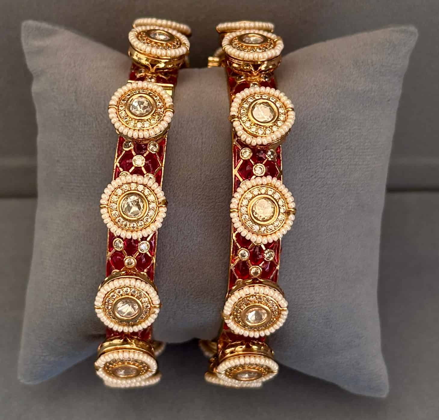 Rajwadi Meenakari Polki Pearl Kada Pair – #de3535