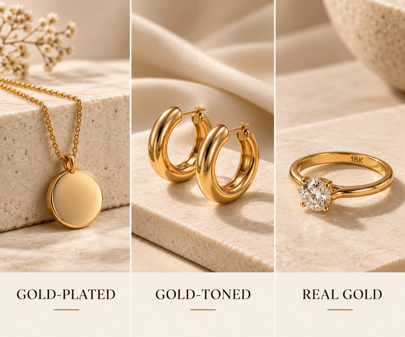 Gold-Plated vs. Gold-Toned vs. Real Gold Jewellery: What's the Difference?