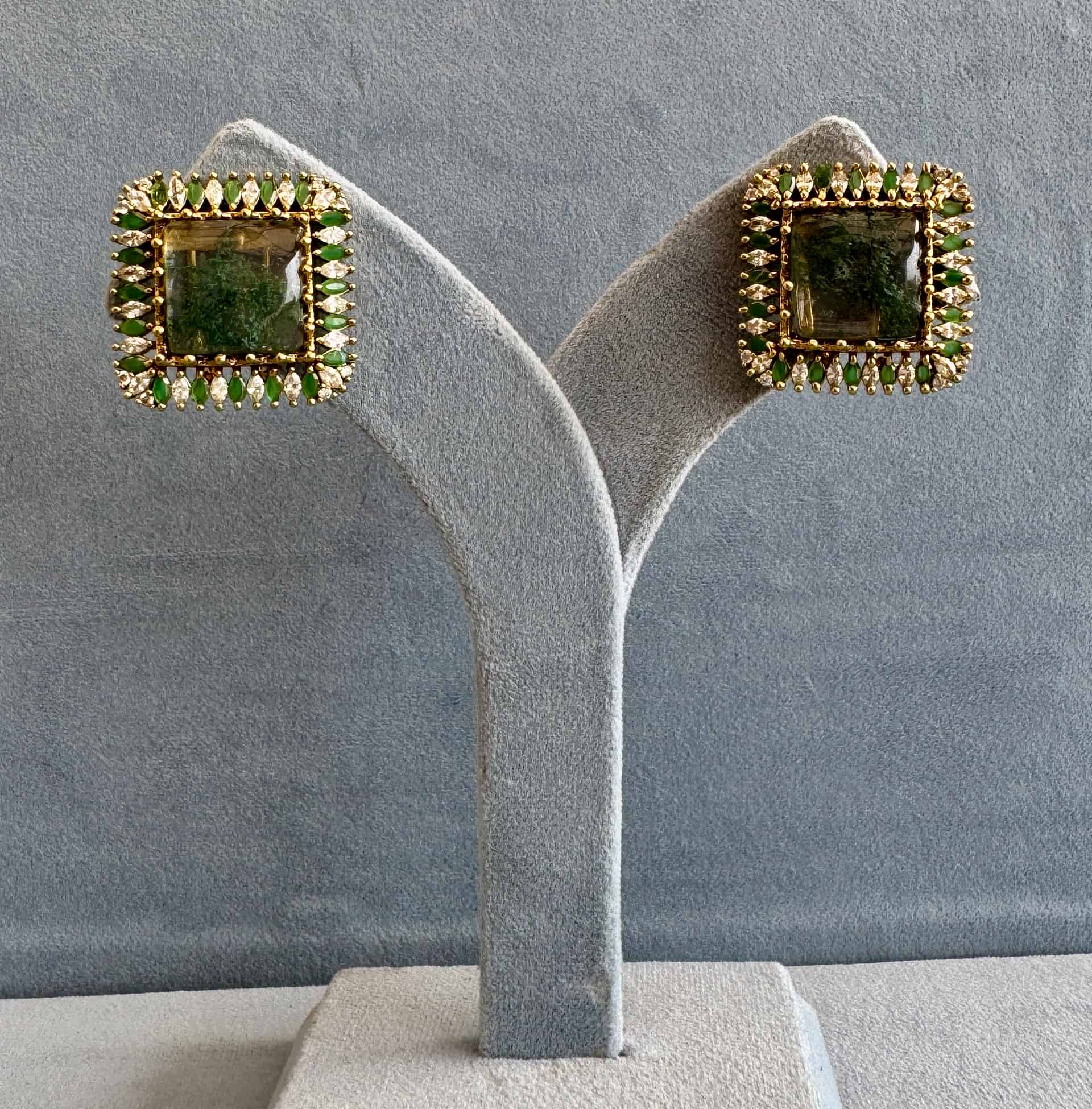 Moss Garden & Peach Sunset Square Studs – #3b6b47