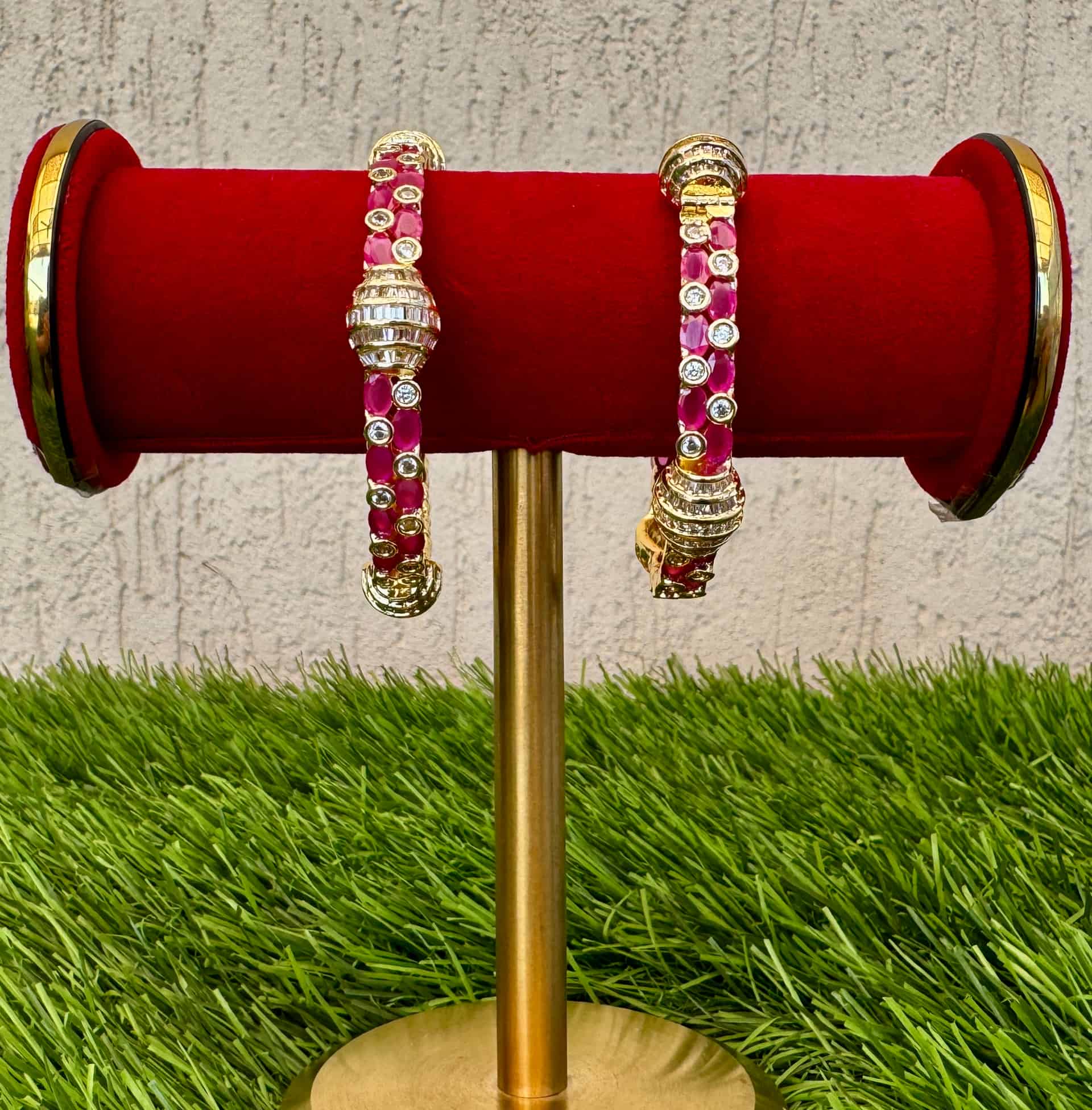 Baguette-cut Gemstones Premium Bangles – #ce1a68 2-4