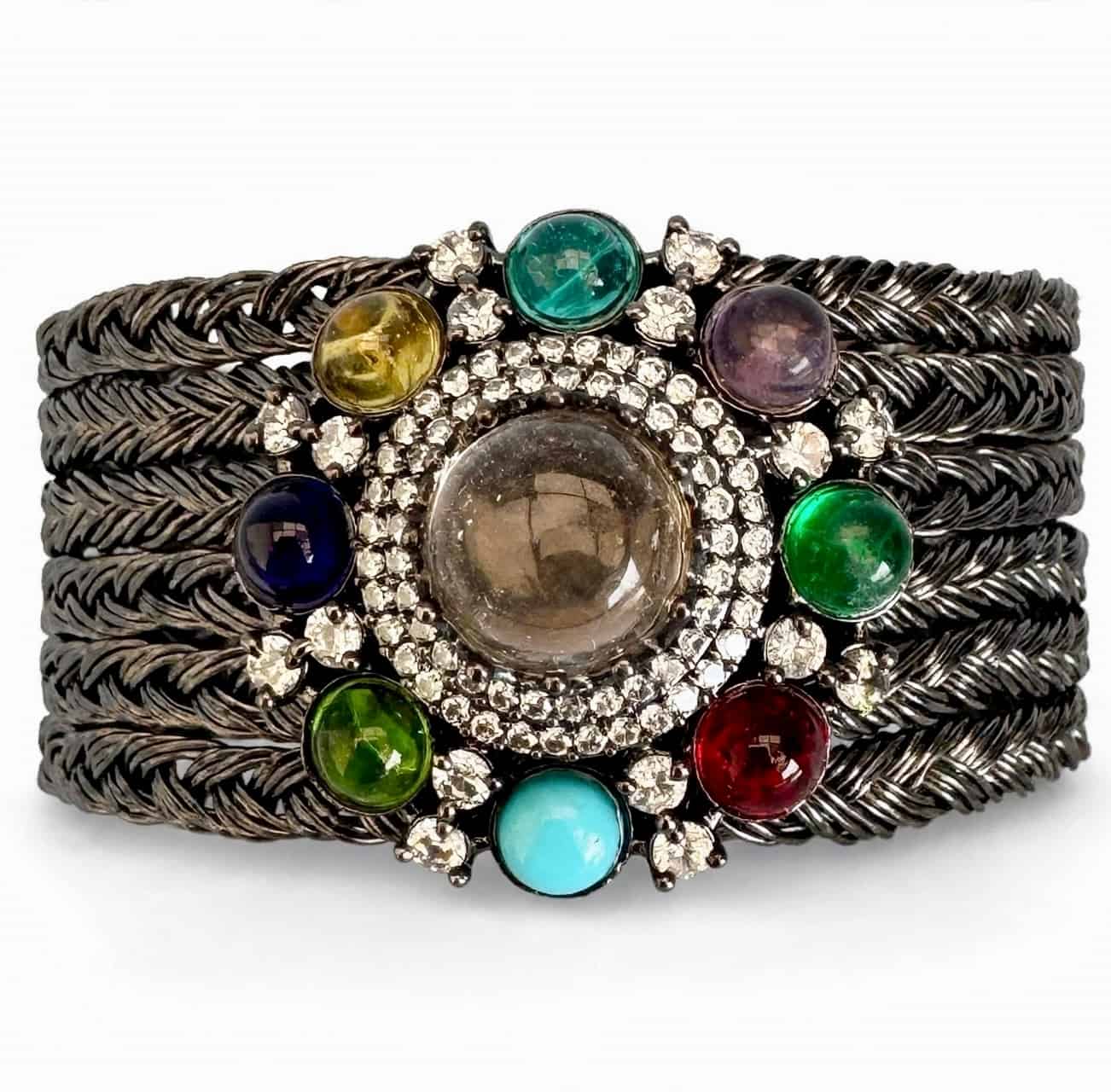 Navratna-styled Black-oxidised Wide Cuff Bracelet