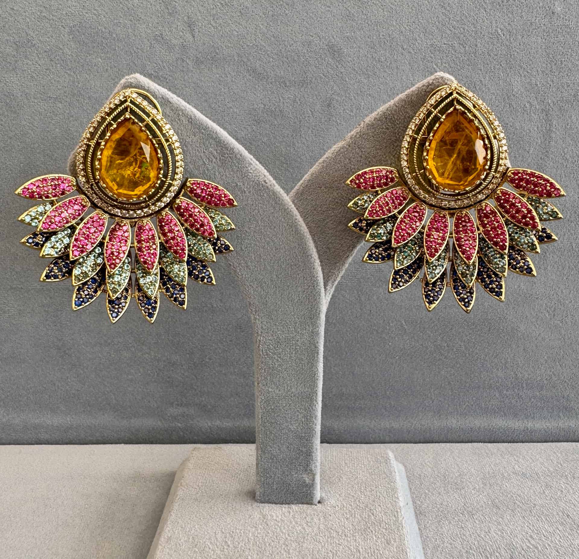 Amber Peacock Fan Statement Earrings