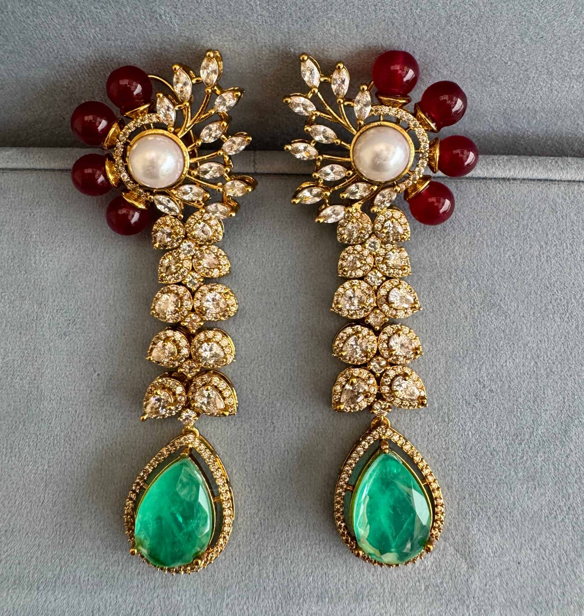 Regal Emerald Pearl Cascade Danglers