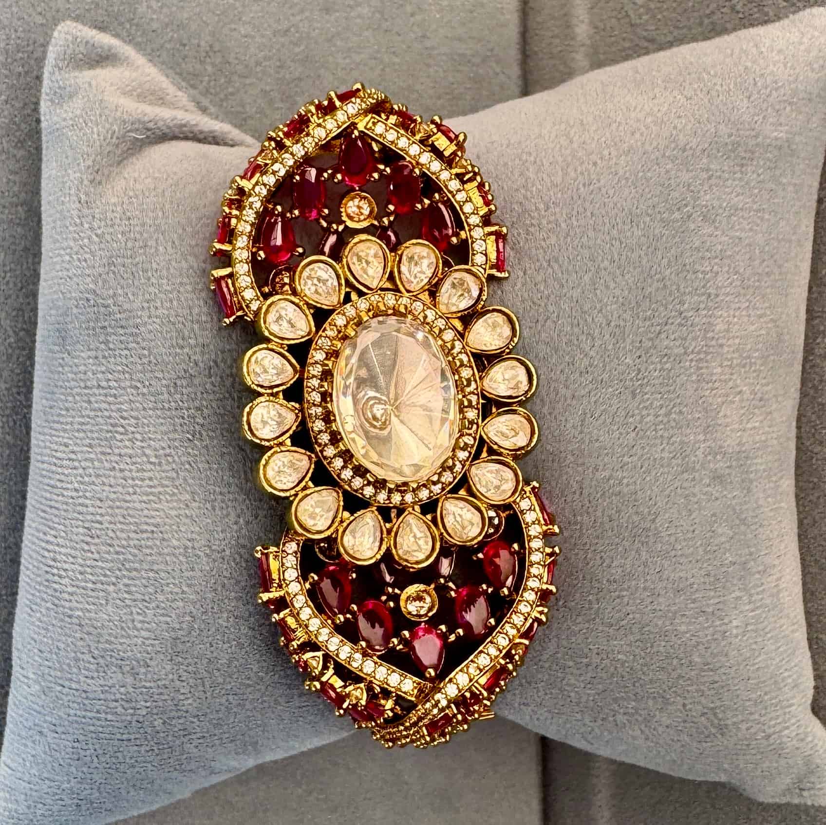 Rajwadi Ruby Polki Cuff Bracelet
