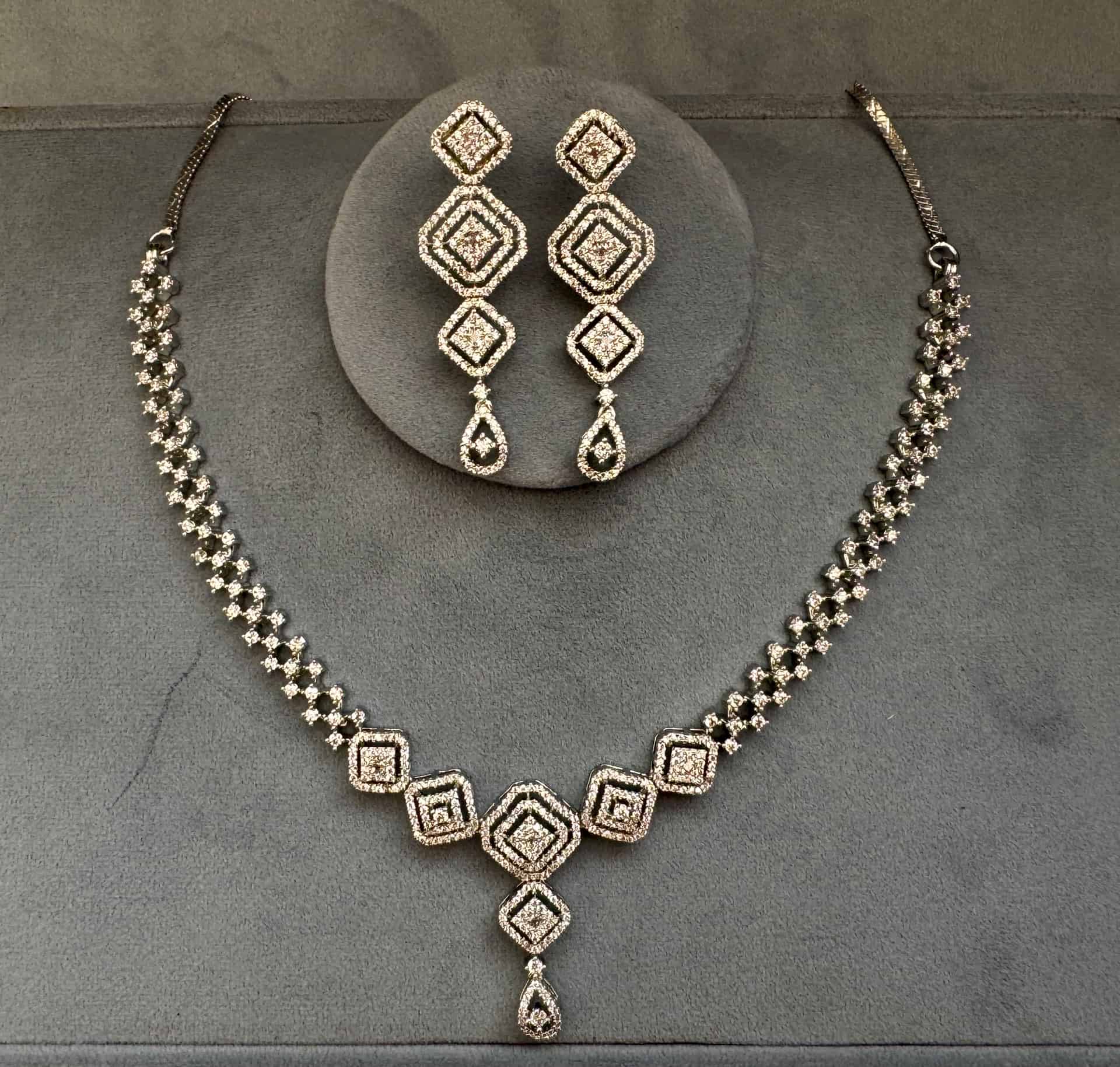 Regal Geometry American Diamond Necklace Set