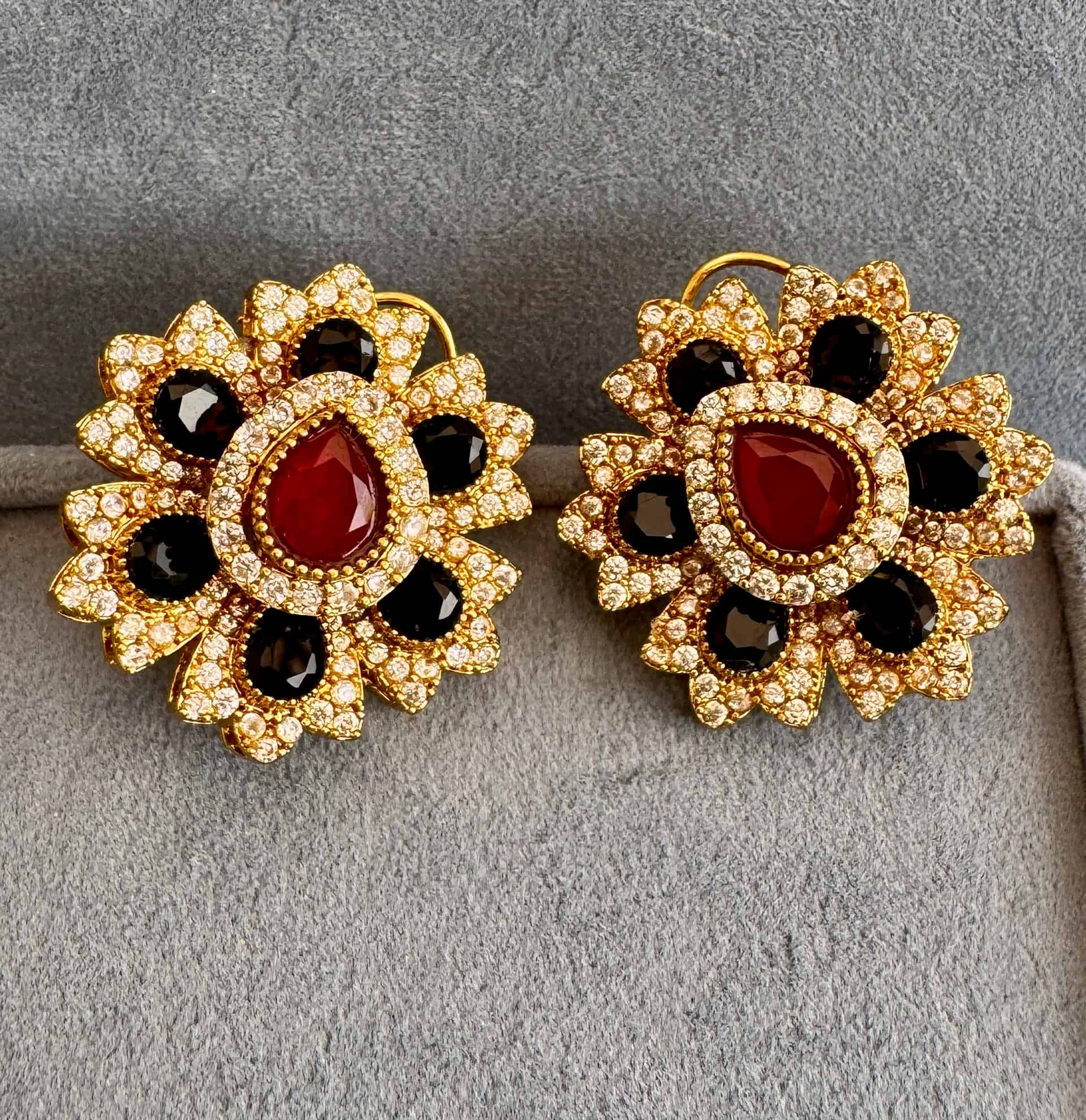 Bloom Floral Stud Earrings – #c91717