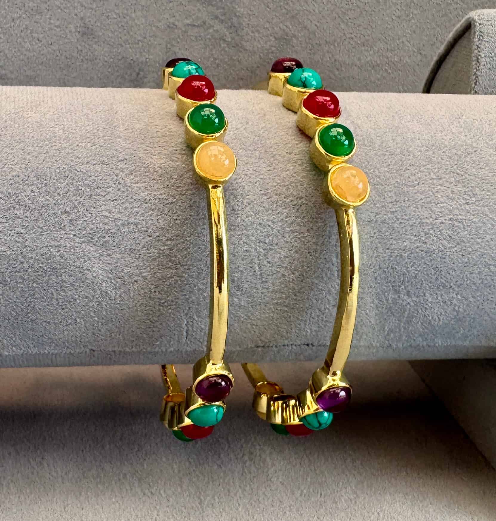 Panchratna Multicolor Stone Gold Plated Kada Bangles, Set Of 2 – 2-2