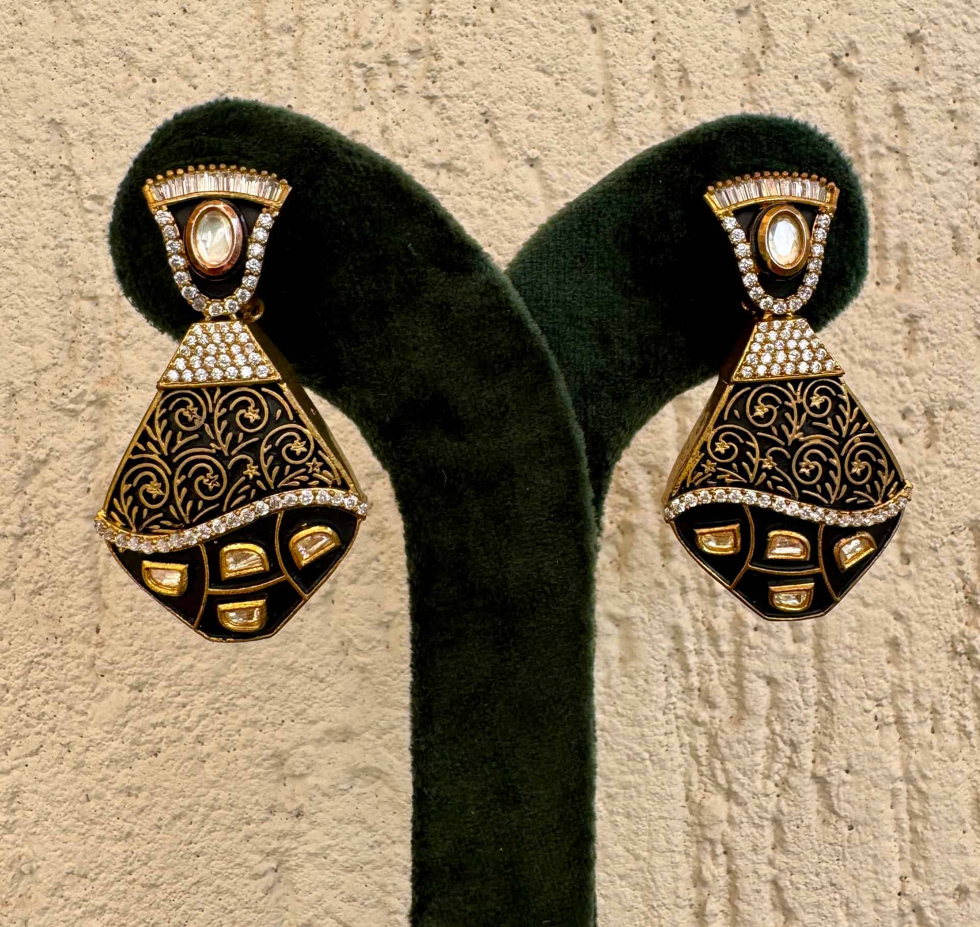 Bold And Contemporary Rich Black-golden Earrings