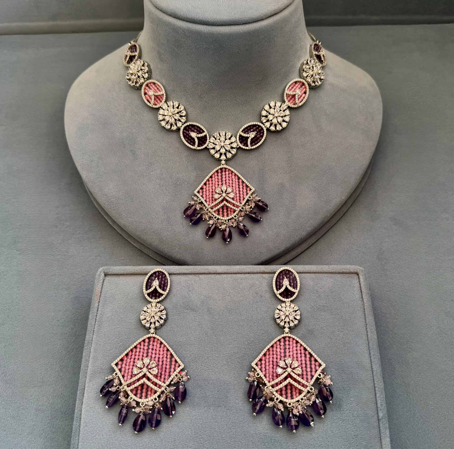 Gulposh Amethyst & Amara Blush Pink American Diamond Necklace Set