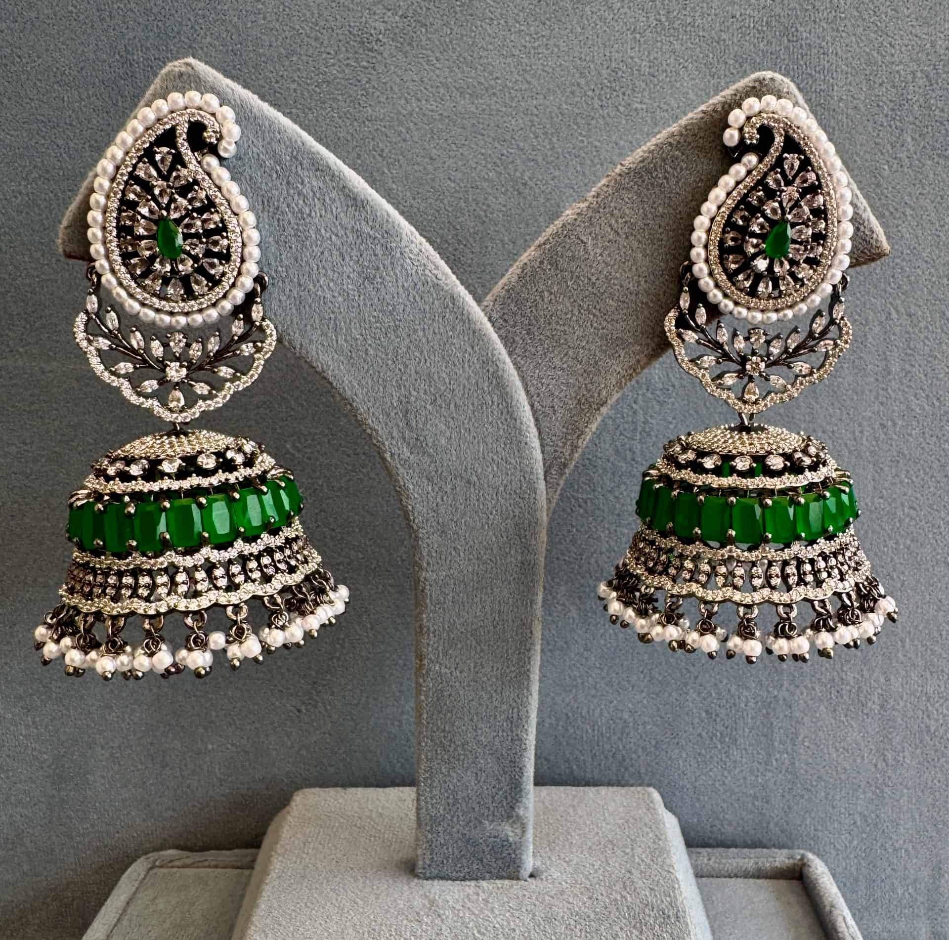 Paisley Pearl American Diamond Jhumka Earrings – #21924b