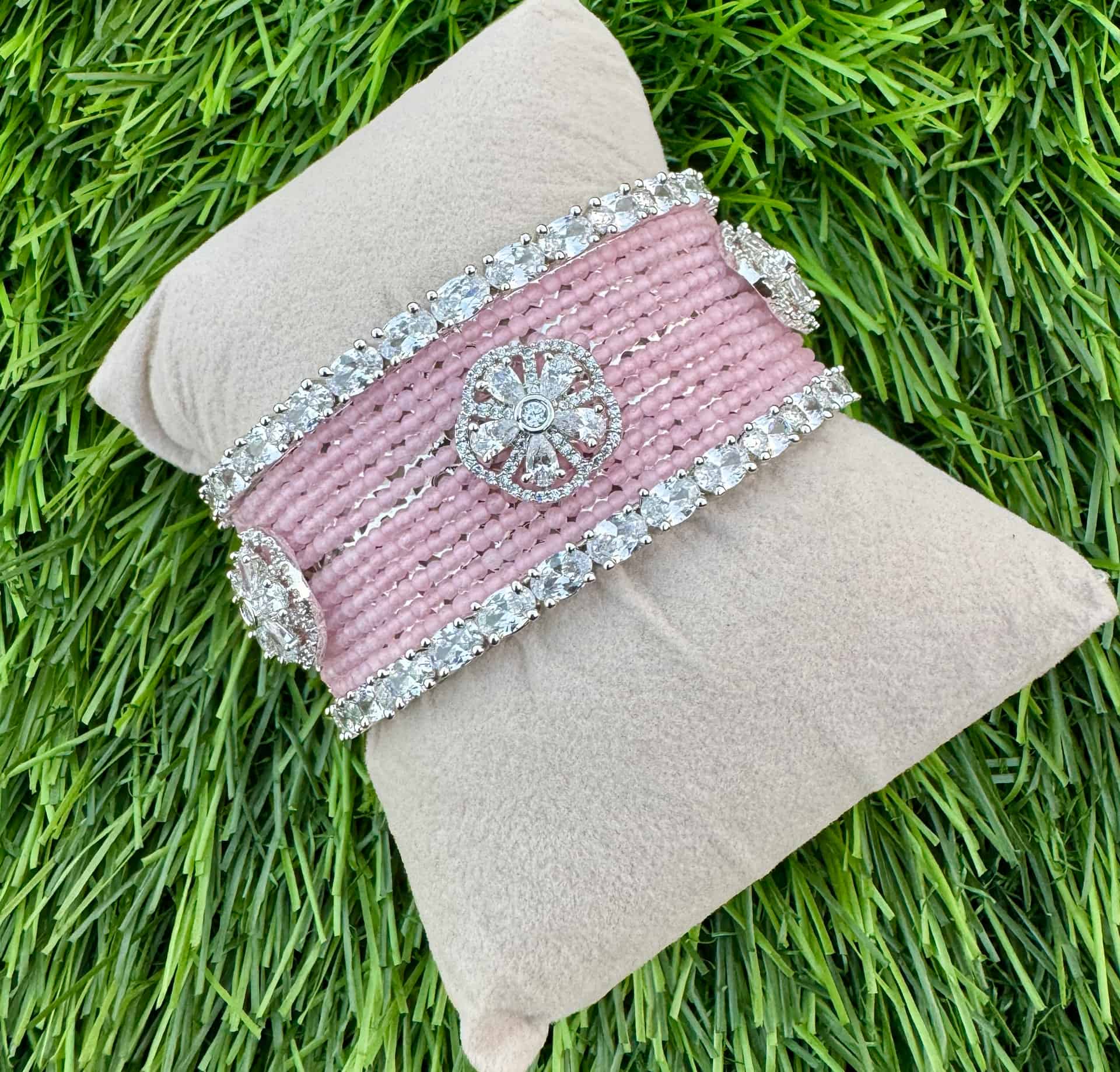 Luxurious Beaded Ad Bracelet – #f7a5e3