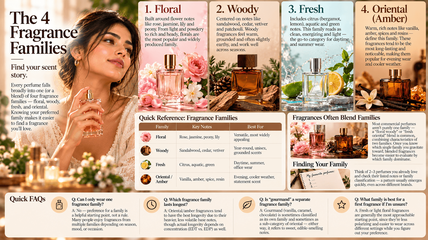 Fragrance Families Explained: Floral, Woody, Fresh, Oriental