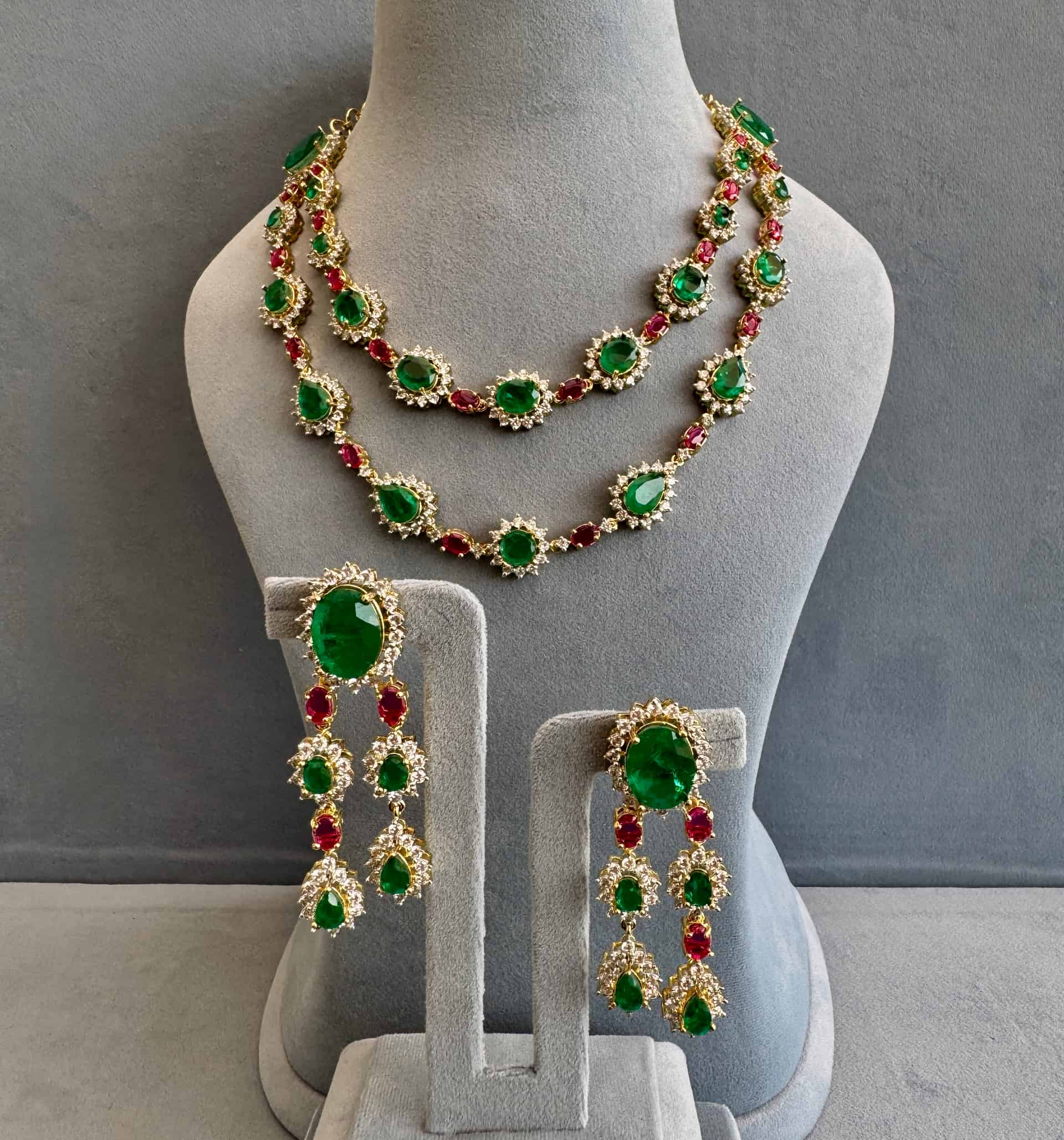 Emerald Ruby Royale Double Layer Necklace Set